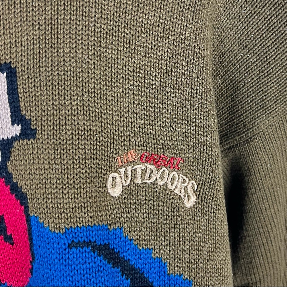 Vintage 90s Hand Intarsia Knit Sweater Sz M The Great Outdoors Canoeing Fishing - Picture 3 of 6